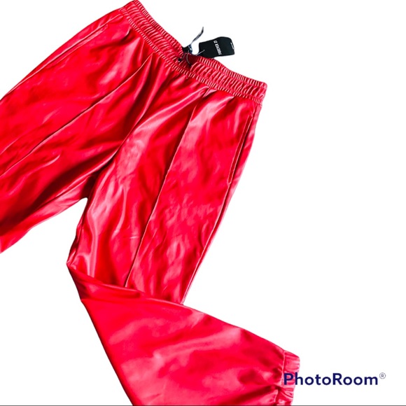 Red faux leather joggers - Picture 3 of 7